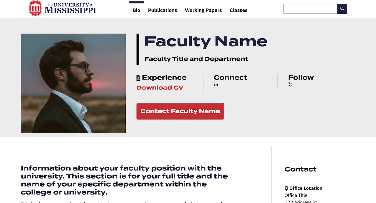 U of Mississippi Bowen template screenshot