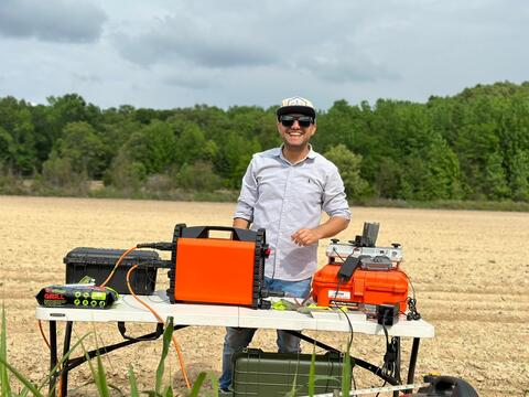 Working with geophysical equipment.