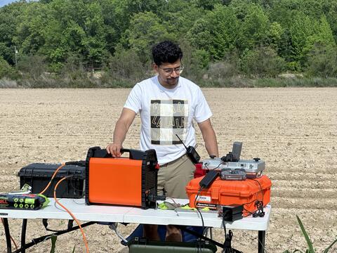 Arjun performing an ERT survey with the ABEM Terrameter LS2